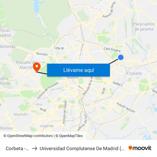 Corbeta - La Rioja to Universidad Complutense De Madrid (Campus De Somosaguas) map