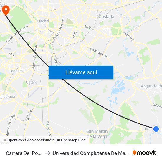 Carrera Del Poniente - Rosales to Universidad Complutense De Madrid (Campus De Somosaguas) map