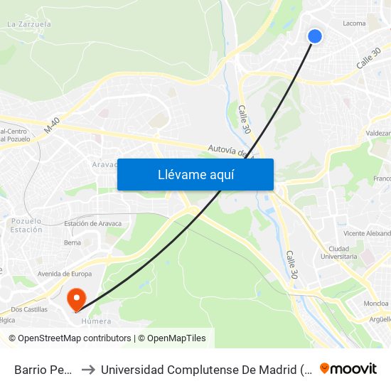Barrio Peñagrande to Universidad Complutense De Madrid (Campus De Somosaguas) map