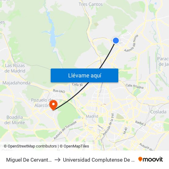Miguel De Cervantes - Jardines Memoria to Universidad Complutense De Madrid (Campus De Somosaguas) map