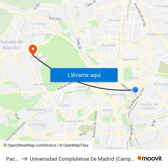 Pacífico to Universidad Complutense De Madrid (Campus De Somosaguas) map