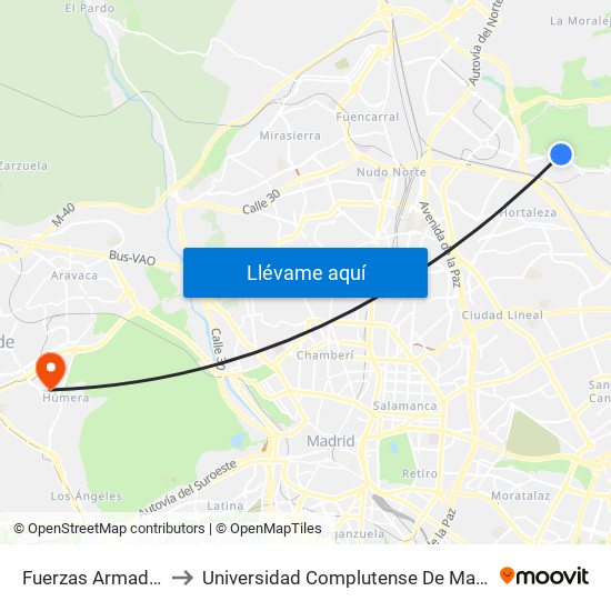 Fuerzas Armadas - Maragatería to Universidad Complutense De Madrid (Campus De Somosaguas) map