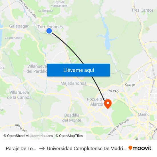 Paraje De Tomás Romera to Universidad Complutense De Madrid (Campus De Somosaguas) map