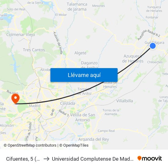 Cifuentes, 5 (Salvador Dalí) to Universidad Complutense De Madrid (Campus De Somosaguas) map