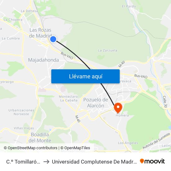 C.º Tomillarón - San Pablo to Universidad Complutense De Madrid (Campus De Somosaguas) map
