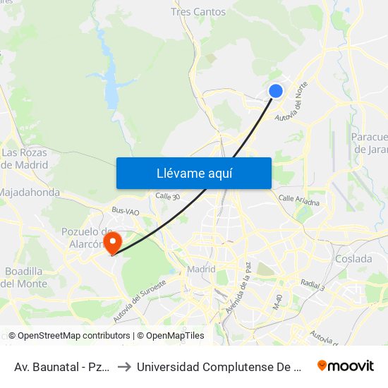 Av. Baunatal - Pza. Andrés Caballero to Universidad Complutense De Madrid (Campus De Somosaguas) map