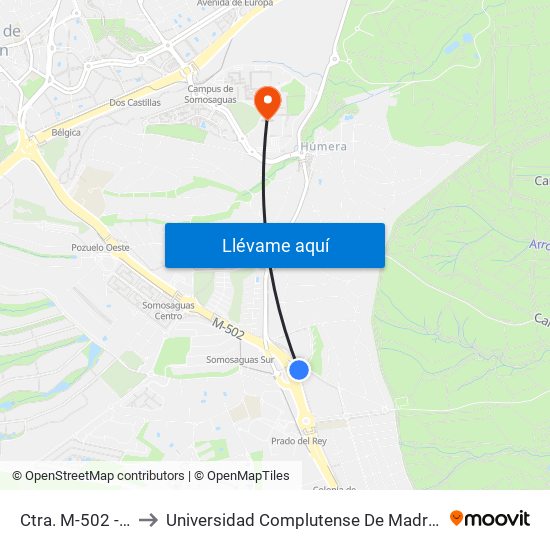 Ctra. M-502 - Vista Alegre to Universidad Complutense De Madrid (Campus De Somosaguas) map