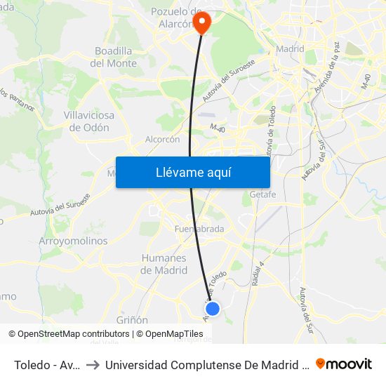 Toledo - Av. Leguario to Universidad Complutense De Madrid (Campus De Somosaguas) map