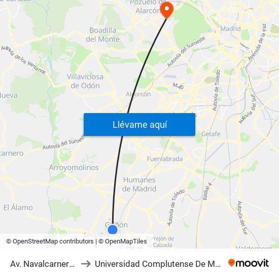 Av. Navalcarnero - Urb. Los Nidos to Universidad Complutense De Madrid (Campus De Somosaguas) map