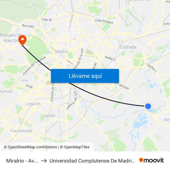 Miralrío - Av. De Levante to Universidad Complutense De Madrid (Campus De Somosaguas) map