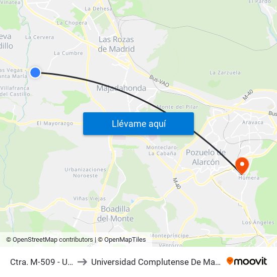 Ctra. M-509 - Urb. Entreálamos to Universidad Complutense De Madrid (Campus De Somosaguas) map
