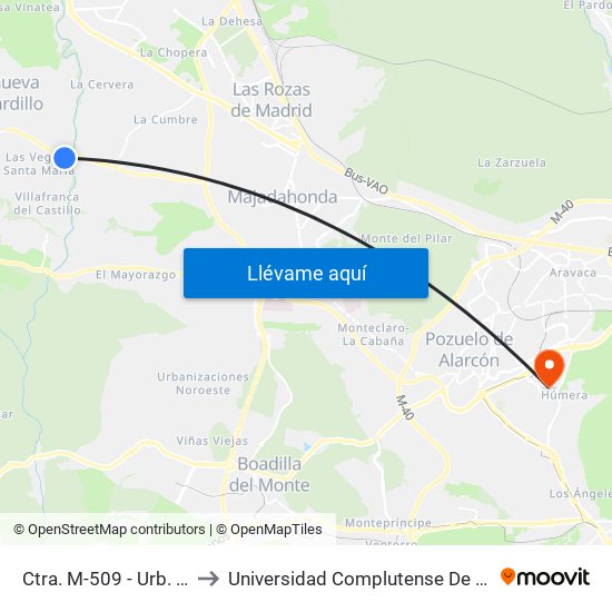 Ctra. M-509 - Urb. Villafranca Del Castillo to Universidad Complutense De Madrid (Campus De Somosaguas) map