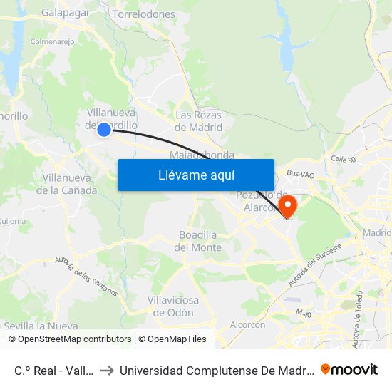 C.º Real - Valle Del Cerrato to Universidad Complutense De Madrid (Campus De Somosaguas) map