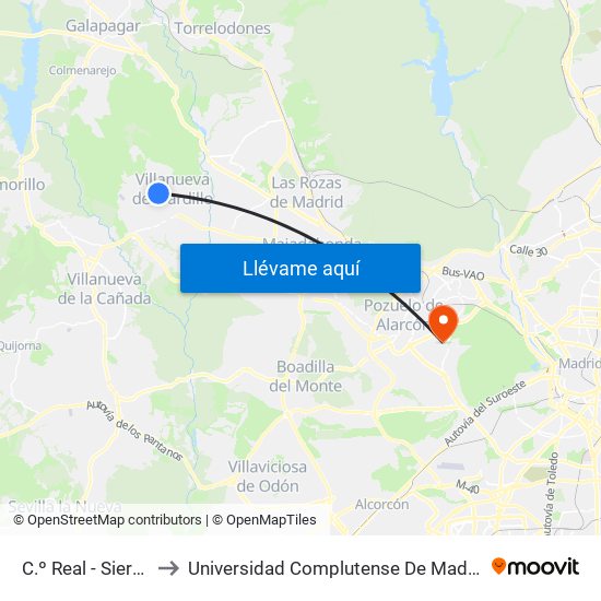 C.º Real - Sierra De Pedroso to Universidad Complutense De Madrid (Campus De Somosaguas) map