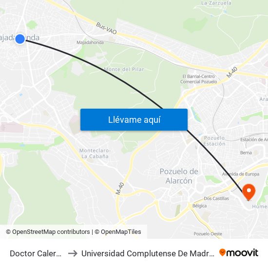 Doctor Calero - Jardinillos to Universidad Complutense De Madrid (Campus De Somosaguas) map