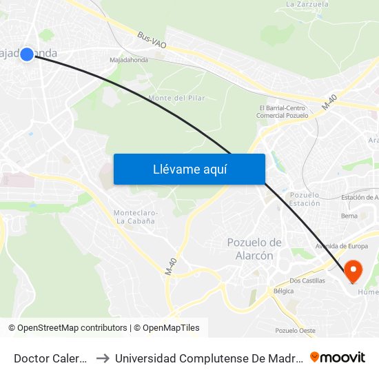 Doctor Calero - Jardinillos to Universidad Complutense De Madrid (Campus De Somosaguas) map