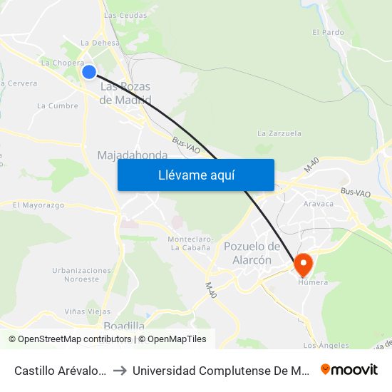 Castillo Arévalo - Castillo Atienza to Universidad Complutense De Madrid (Campus De Somosaguas) map