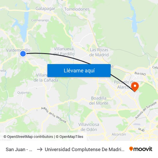 San Juan - Ctra. M-510 to Universidad Complutense De Madrid (Campus De Somosaguas) map