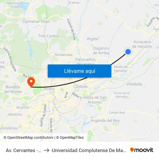 Av. Cervantes - C.º Valdeavero to Universidad Complutense De Madrid (Campus De Somosaguas) map