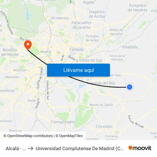 Alcalá - Mayor to Universidad Complutense De Madrid (Campus De Somosaguas) map