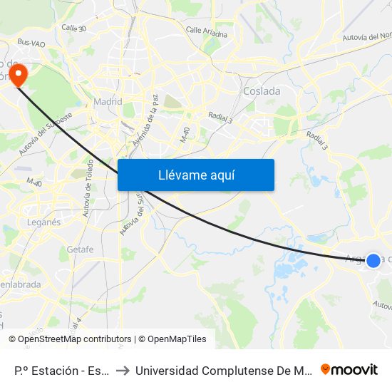 P.º Estación - Est. Arganda Del Rey to Universidad Complutense De Madrid (Campus De Somosaguas) map