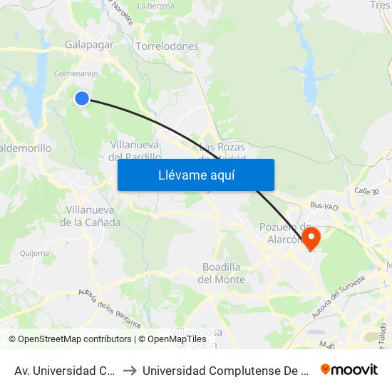 Av. Universidad Carlos III - Universidad to Universidad Complutense De Madrid (Campus De Somosaguas) map