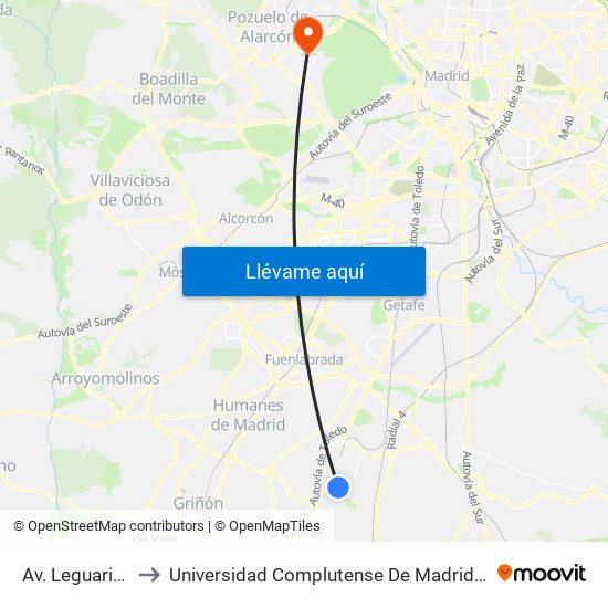 Av. Leguario - Colegio to Universidad Complutense De Madrid (Campus De Somosaguas) map