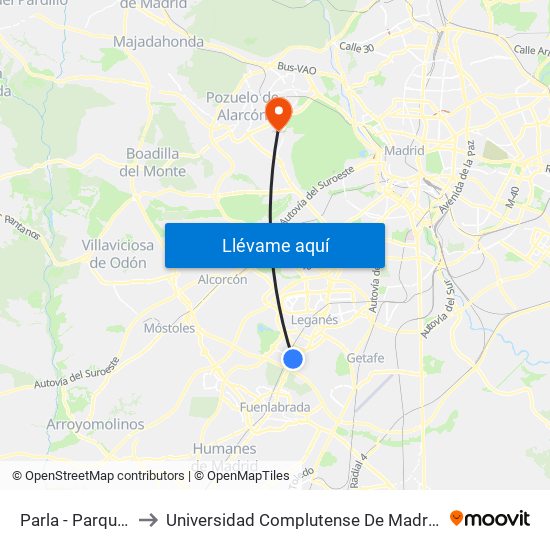 Parla - Parque Polvoranca to Universidad Complutense De Madrid (Campus De Somosaguas) map