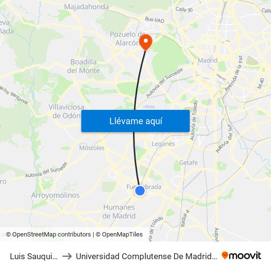 Luis Sauquillo - Grecia to Universidad Complutense De Madrid (Campus De Somosaguas) map