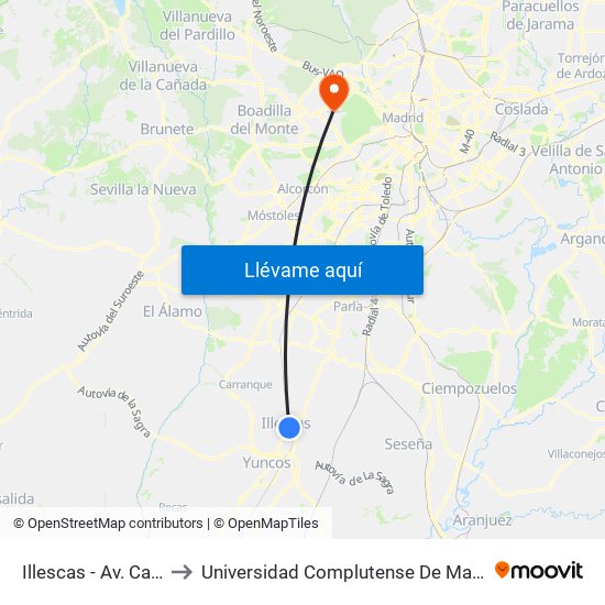 Illescas - Av. Castilla La Mancha to Universidad Complutense De Madrid (Campus De Somosaguas) map