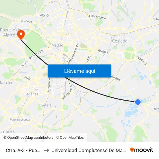 Ctra. A-3 - Puente De Arganda to Universidad Complutense De Madrid (Campus De Somosaguas) map