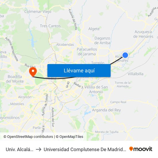 Univ. Alcalá - Hospital to Universidad Complutense De Madrid (Campus De Somosaguas) map