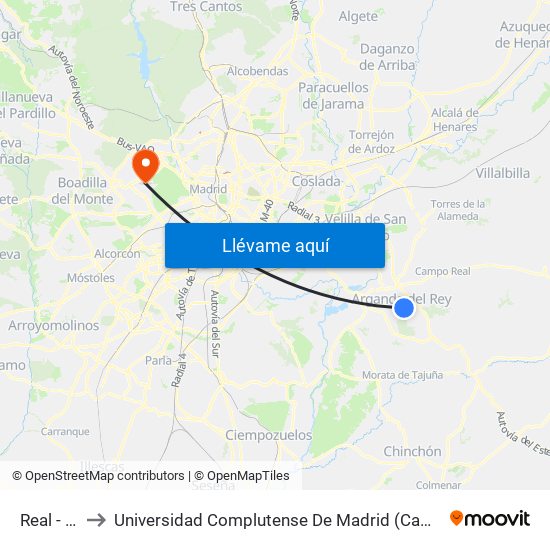 Real - Zarza to Universidad Complutense De Madrid (Campus De Somosaguas) map