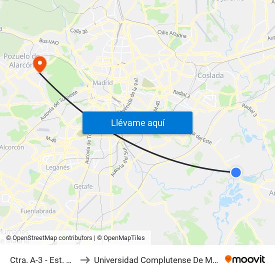 Ctra. A-3 - Est. Rivas Vaciamadrid to Universidad Complutense De Madrid (Campus De Somosaguas) map