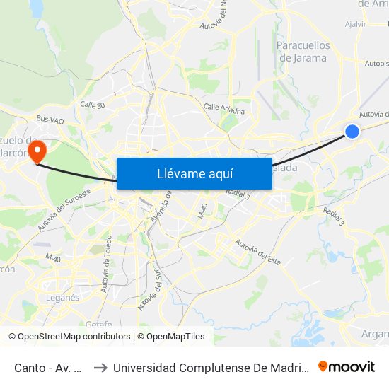 Canto - Av. Constitución to Universidad Complutense De Madrid (Campus De Somosaguas) map