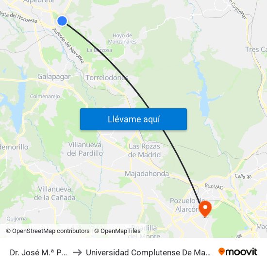 Dr. José M.ª Poveda - El Raso to Universidad Complutense De Madrid (Campus De Somosaguas) map