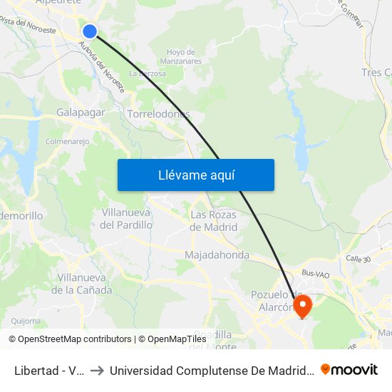 Libertad - Villa Carlota to Universidad Complutense De Madrid (Campus De Somosaguas) map
