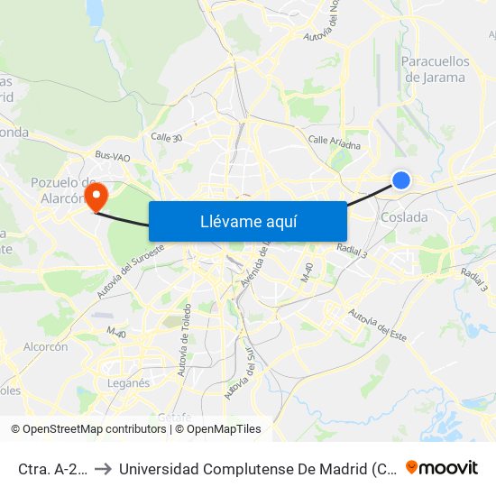 Ctra. A-2 - Hotel to Universidad Complutense De Madrid (Campus De Somosaguas) map