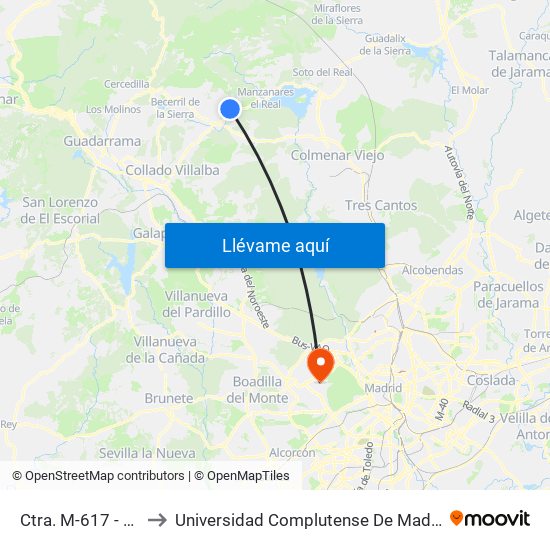 Ctra. M-617 - Urb. La Dehesa to Universidad Complutense De Madrid (Campus De Somosaguas) map