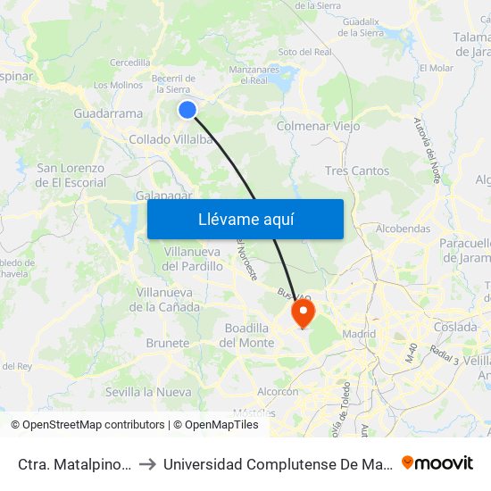 Ctra. Matalpino - Urb. Herradura to Universidad Complutense De Madrid (Campus De Somosaguas) map