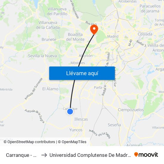 Carranque - Ctra. To-2034 to Universidad Complutense De Madrid (Campus De Somosaguas) map