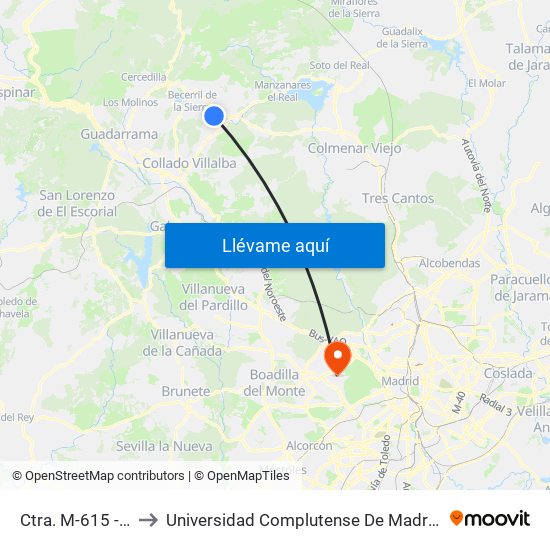 Ctra. M-615 - Río Berrocal to Universidad Complutense De Madrid (Campus De Somosaguas) map