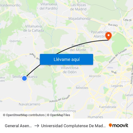 General Asensio - Quevedo to Universidad Complutense De Madrid (Campus De Somosaguas) map