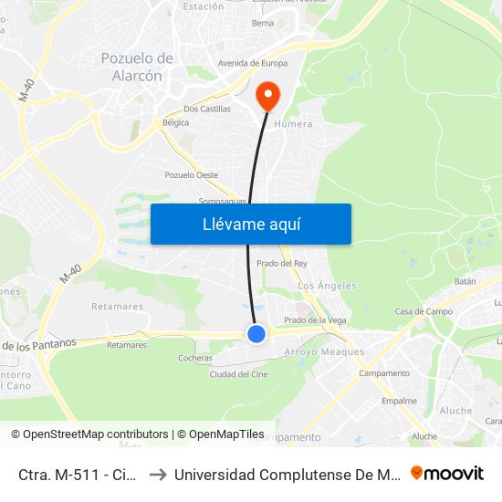 Ctra. M-511 - Ciudad De La Imagen to Universidad Complutense De Madrid (Campus De Somosaguas) map