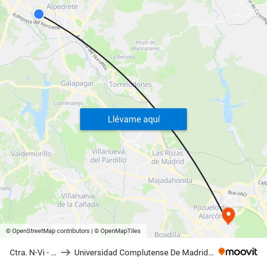 Ctra. N-Vi - El Tomillar to Universidad Complutense De Madrid (Campus De Somosaguas) map