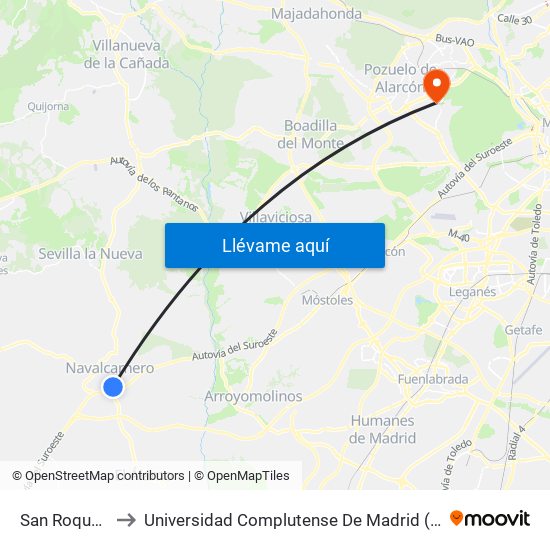 San Roque - Galileo to Universidad Complutense De Madrid (Campus De Somosaguas) map