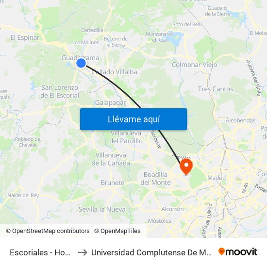 Escoriales - Hospital Guadarrama to Universidad Complutense De Madrid (Campus De Somosaguas) map