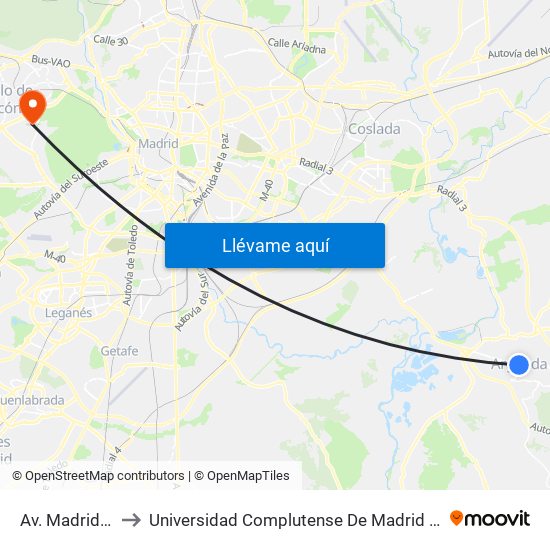 Av. Madrid - La Perla to Universidad Complutense De Madrid (Campus De Somosaguas) map