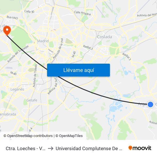 Ctra. Loeches - Virgen De Guadalupe to Universidad Complutense De Madrid (Campus De Somosaguas) map
