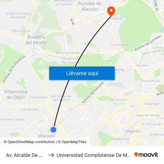 Av. Alcalde De Mostoles - Bécquer to Universidad Complutense De Madrid (Campus De Somosaguas) map